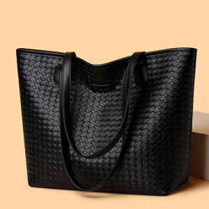 Women's Tote Bag 2024 New Style Large Capacity Commuter Single Shoulder Woven Shopping Bag Soft Synthetic Leather Handbag