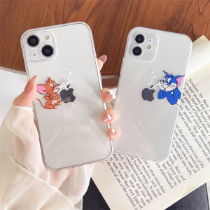 เคสโทรศัพท์ซิลิโคนใสป้องกันการตกหล่นสำหรับ iPhone 12 pro Max ลายแมวและกระรอกกินน้ำส้มสายชู ลายการ์ตูนน่ารักสำหรับคู่รัก