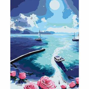 Kayou | DIY Oil Painting By Numbers Kit Beach and Roses Acrylic Paint By Numbers Diy Numbers Painting Art on Canvas By Numbers