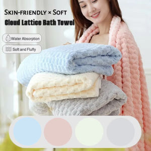 Large Bath Towel Super Absorbent Soft Lint-free Coral Fleece with Checkered Pattern Hand Towel for BathroomHomeHotel Use