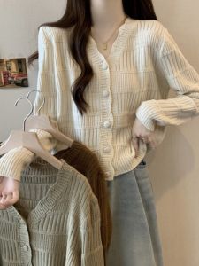 Plus Size Loose-Fit Belly Covering French Style Long Sleeve Knitting Cardigan Female Spring New Arrival Plus Size Ladies Slim Looking Belly Covering Anti-Aging Top