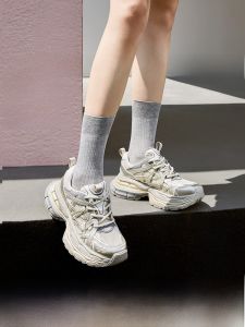 Belle Retro Silver Thick Bottom Sport Shoes Women Casual Shoes Dad Shoes Pre Order B219 Comfortable Breathable Cotton Lined