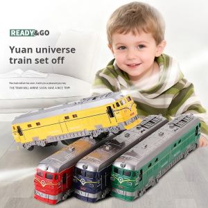 Baby Sound And Light Door Opening Green Retro Train Toys Childrens Boy Simulation Universal Moving Car Plastic Model For Gifts
