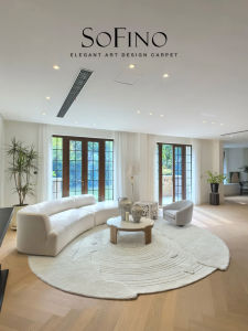 SoFINO | Simplicity Beige and Green Irregular Design Carpet