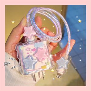 CoAce🔥ReadyStock🔥INS HOT Shining Stars For Apple 18/20W Charger Protector Set Casing for Charger Plug USB Cable Spring Line Wrap Protector Data Line Cord Organize Winding Wire Tie Soft TPU Cove