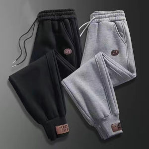 Mens Casual Fleece Lined Work Pants Loose Fit Long Trousers for Labor Wear Dirt Resistant Casual Sports Leisure Trousers