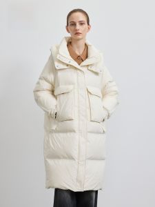 HR | Non-Bulky Duck Down Jacket HR Helena Hooded Mid-Length Womens Winter Coat 2024 Korean Style Straight Cut Thickened Polyester Fiber