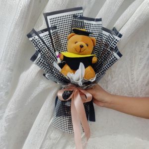 Buket Boneka Wisuda Bear Cellophane Hitam Uk. Medium