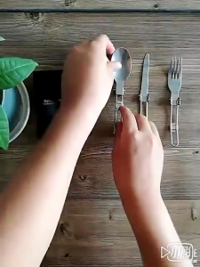 3in1 Stainless Steel Portable Cutlery Cutlery Three-Piece Folding Handle Out Camping Tablewar