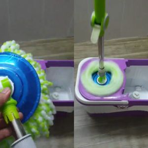 Cây lau nhà tự vắt xoay 360 độ mâm inox cây lau nhà thông minh mâm tròn đường kính 16cm loại tốt thân cây và mâm inox bông lau sợi microfiber siêu sạch