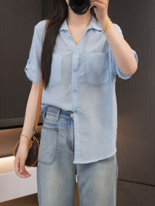 เสื้อเชิ้ตคอปกคอกลมบางเฉียบสำหรับผู้หญิงไซส์ใหญ่ ผ้าฝ้ายลินิน แขนสั้น ทรงหลวม สไตล์เกาหลี สำหรับใส่ไปทำงานในฤดูร้อน