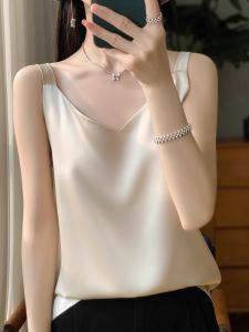 Silk Satin Tank Top Womens Sleeveless Wide Strap Vest Underwear Acetate True Silk Clear Warehouse Sale Fashion Summer 2024