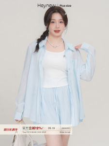 Heynew plus Size Summer Sun Protection Loose Shirt Inner Wear Short Skirt Three Piece Set for Plump Women New 2025