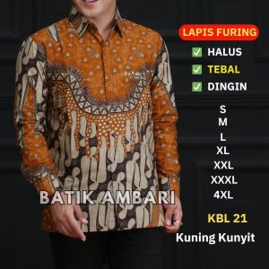 Kemeja Batik Pria Lengan Panjang Batik Pria Furing Baju Batik Pria Standar Jumbo Coklat Mewah KBL 34