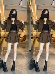 Fall Fashion Set Short Poodle Skirt Womens Style Outerwear Elegant Short Pleated Skirt Two-Piece Set Business Commute Style