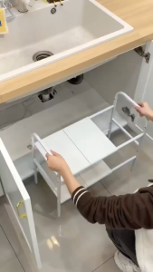 BMZAR Kệ Gầm Bếp Bồn Rửa có thể thu vào 52-88cm Kệ bếp Đa Năng Kệ Để Xoong Nồi 1/2 tầng Với giỏ