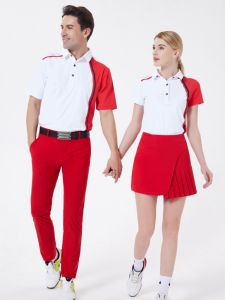 New Summer Golf Outfit Couple Style Slim Fit Short Sleeve T-Shirt Womens Golf Skirt Long Pants Mens Golf Clothing Set