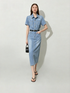D-PLAY | Vintage Washed Lyocell Denim Shirt Dress
