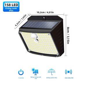 NEWSTYLE | Đèn Năng Lượng Mặt Trời Cảm Biến Chuyển Động Ngoài Trời 158 Đèn LED Chống Nước IP65 3 Chế Độ Chiếu Sáng Đèn Tường Năng Lượng Mặt Trời Trang Trí Sân Vườn