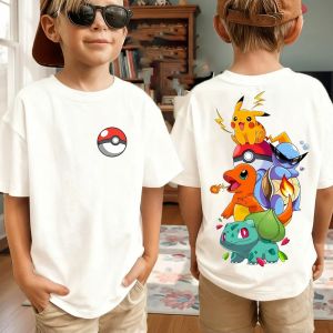 Bandai | Summer Pokémon AnimeT-shirts Boys Pure Cotton Short-sleeved Top Casual Suitable for Both Boys and Girls Parent-child Outfits.