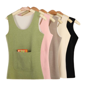 Womens Warm Fleece Vest Autumn Winter No Trace Double Pocket Waist Protection Belly Heating Underwear Thickened V-neck Single-layer