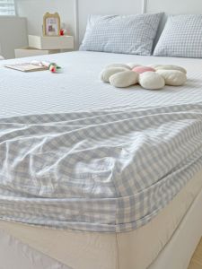 ผ้าคลุมหน้าเตียงแบบมีลายสก็อตขนาดเล็ก สีสันสดใส ผ้าฝ้ายล้างแล้ว ชุดสามชิ้น ผ้าฝ้ายลายสก็อต ผ้าฝ้ายแบบพื้นเรียบ ผ้าฝ้ายโพลีเอสเตอร์ 100%