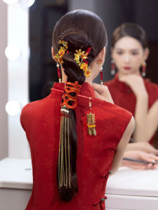 New Chinese Bridal Headdress Xi Character Hairpin Back Pressure Ancient Style Cheongsam Morning Gowns Shape Wedding Hair Accessories Red Hair Accessory