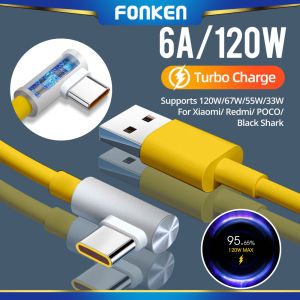 FONKEN Xiaomi 120W 6A Usb Type C Game Turbo Fast Charging Cable 90 Degree Elbow Quick Charger Data Cord For Mi 12 11 10 Pro Poco Redmi Note K40 Tipo Blackshark
