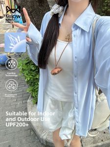 Miiow | Womens Summer New Style UV Protection Light Weight Casual Shirt Cat Person Anti-Uv Open Cardigan Outerwear Polo Collar Long Sleeve