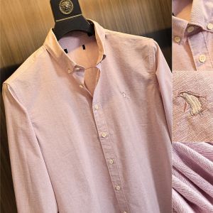Elegant Long Sleeve Cotton Shirt Mens Solid Color Business Collar Embroidered Pure Cotton Washed Anti-Wrinkle Spring Shirt