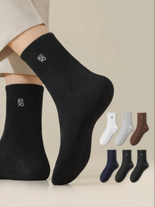 Baisina |Black Cotton Antiodor Men Socks Thin Mid Calf