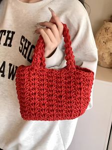 Túi Đeo Cổ Tay Mini Đan Bằng Cotton Thiết Kế Đơn Giản Thường Ngày Cho Nữ Túi Đeo Tay Mềm Mại Nhẹ Có Thể Gấp Lại