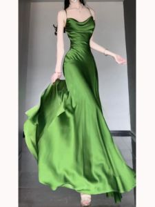 Adult Lady like Woman Style Fancy Super Nice Green Swing Collar Sling Dress French Socialite Elegant Banquet Evening Dress Dress