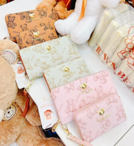 (có sẵn hoả tốc) ví bóp ngắn in hình gấu và hoạ tiết ttwn bear cho nữ