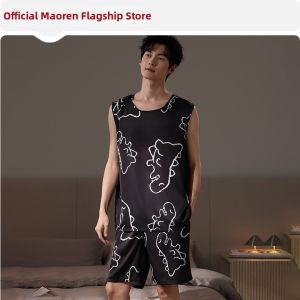 MiiOW | Cool and Smooth Mens Summer Thin Short Sleeve and Sleeveless Home Wear Set