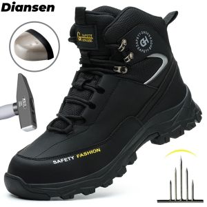 Men Work Boots Puncture-Proof Waterproof Work Shoes Steel Toe Safety Boots Industrial Indestructible Boots Side Leather Shoes