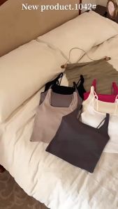 1042 เสื้อสายเดี่ยวมีบราในตัวเปิดหลังเรียบง่าย ผ้านิ่มๆใส่สบาย Built-in Bra camisole