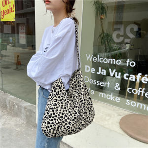 Fashionable Small Leopard Print Crossbody Bag Large Capacity Single Shoulder Shopping Bag Stylish Canvas Womens Trendy Handbag