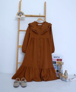 Gamis Panjang Ruffle anak Perempuan NARA By Bobokids Long Dress Katun Crincle Baju Muslim Anak Cewek Usia 3-8 tahun Murah