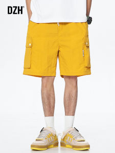 Mens Summer Ice Silk Loose Fit Beach Shorts Workwear Five Inch Pants Yellow Casual Trousers Durable Youth Fashion Brand