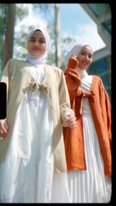 Kekinian Outer Hijacket warna Cream - Cardigan Long Style | Rajut | Atasan Wanita | Luaran Muslim