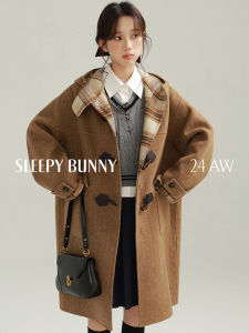 Leisure Thicker Double Face Wool Plaid Horn Button Coat