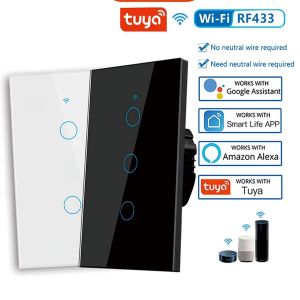 Touch Switch Tuya Smart Life Light WiFi RF433 Sensor Smart Switch App Remote Control No Neutral Wire 110V For Alexa Google Home