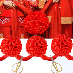 ผ้าซาตินพิธีเปิดลูกบอลลายดอกไม้สีแดงขนาดใหญ่สำหรับตกแต่งงานแต่งงานของจีนริบบิ้นไฮเดรนเยียของตกแต่งอุปกรณ์จัดงานปาร์ตี้ปีใหม่