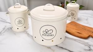 【i.Rumah】Antique Potato Onion Kitchen Storage Jar Container Potato Garlic Bucket Box barang kering kitchen organiser