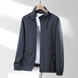 ROMON | Áo khoác nam cổ đứng Lomu mùa xuân thu mới rộng rãi thường ngày chống gió áo khoác ngắn thời trang công sở bằng vải polyester