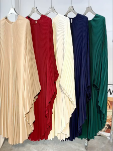 Pleated European And American Cross Border Loose Dress Womens Long Bat Sleeves Irregular Western Casual Party Dress 2023 New