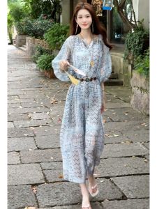 SHANGSHA | Resort Style Elegant Luxury French Print Dress
