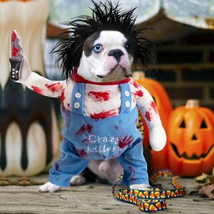 Funny Pet Costumes with Knife Pet Clothes Killer Kitten Puppy Cosplay Costume Set Cat Dog Halloween Christmas Party Dress Up