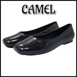 Camel ladies flat heels Non-slip waterproof Glossy look black shoes with box CW-30